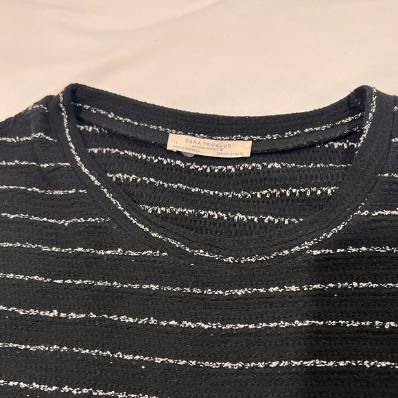 Zara stripped dress when fringe asymmetrical bottom black size small - Picture 6 of 6